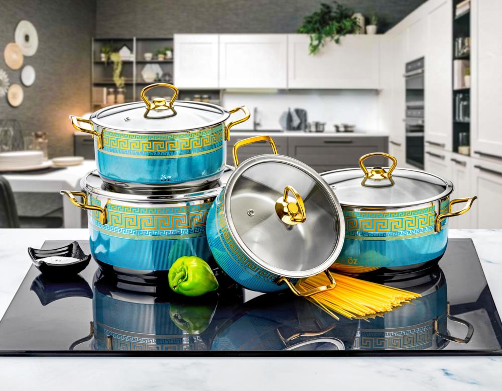 OZ LIFE, Cookwaer, 8PCS, Turkish Stanls Steel Set 18/10, Good Quality, Glass Lid طقم ستانلس ستيل من العيار الثقيل 18/10 , 8قطع صنع في تركيا من ماركة اوز لايف بغطاء زجاج OZ LIFE, Cookwaer, 8PCS, Turkish Stanls Steel Set 18/10, Good Quality, Glass Lid طقم ستانلس ستيل من العيار الثقيل 18/10 , 8قطع صنع في تركيا من ماركة اوز لايف بغطاء زجاج
